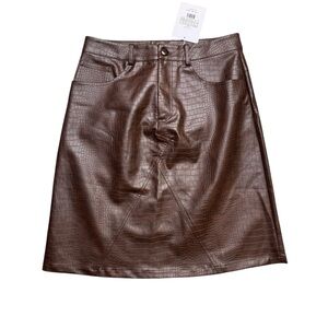 👜 HOSBJERG Brown Jelona Crock Faux Leather Skirt 🐊 Size Large‎ NWT 👜